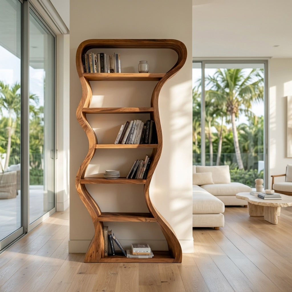 Organic Sculpture Wavy Bookshelf For Living Room Or Office Furniture