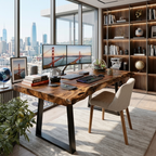 Modern Live Edge Wooden Desk With Metal Legs For Home Office Or Studio