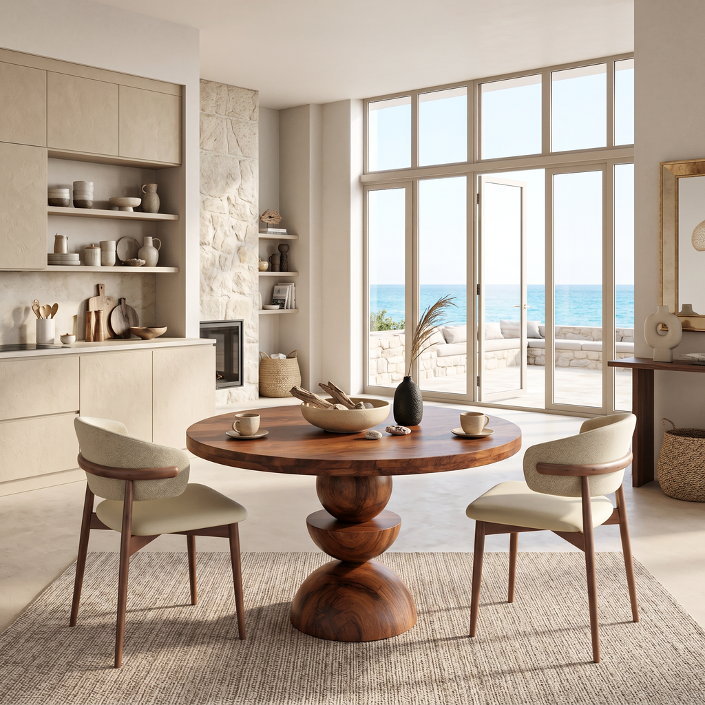 Modern Round Dining Table With Geometric Base For Kitchen And Dining Room
