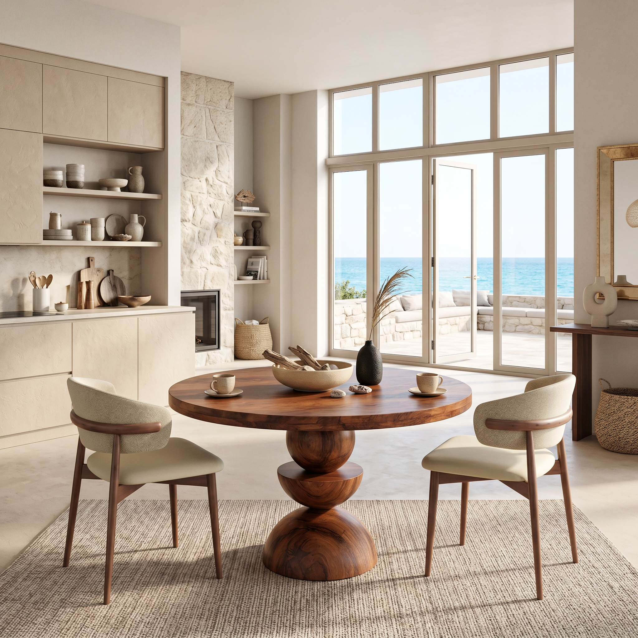 Modern Round Dining Table With Geometric Base For Kitchen And Dining Room