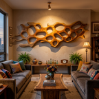 Organic Wall Art Sculpture With Abstract Carving For Living Room