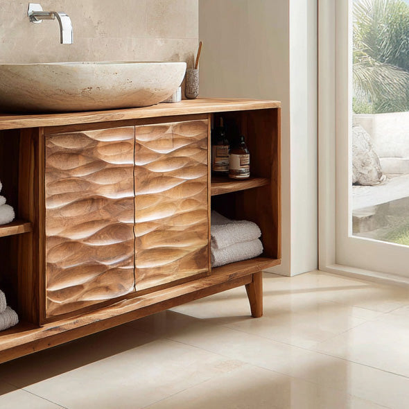 Modern Wave Bathroom Vanity Open Shelf For Bathroom