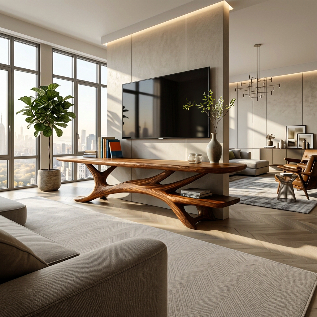 Modern TV Stand Curved Design For Living Room