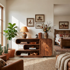 Modern Sideboard With Rounded Corners And Shelves For Living Room