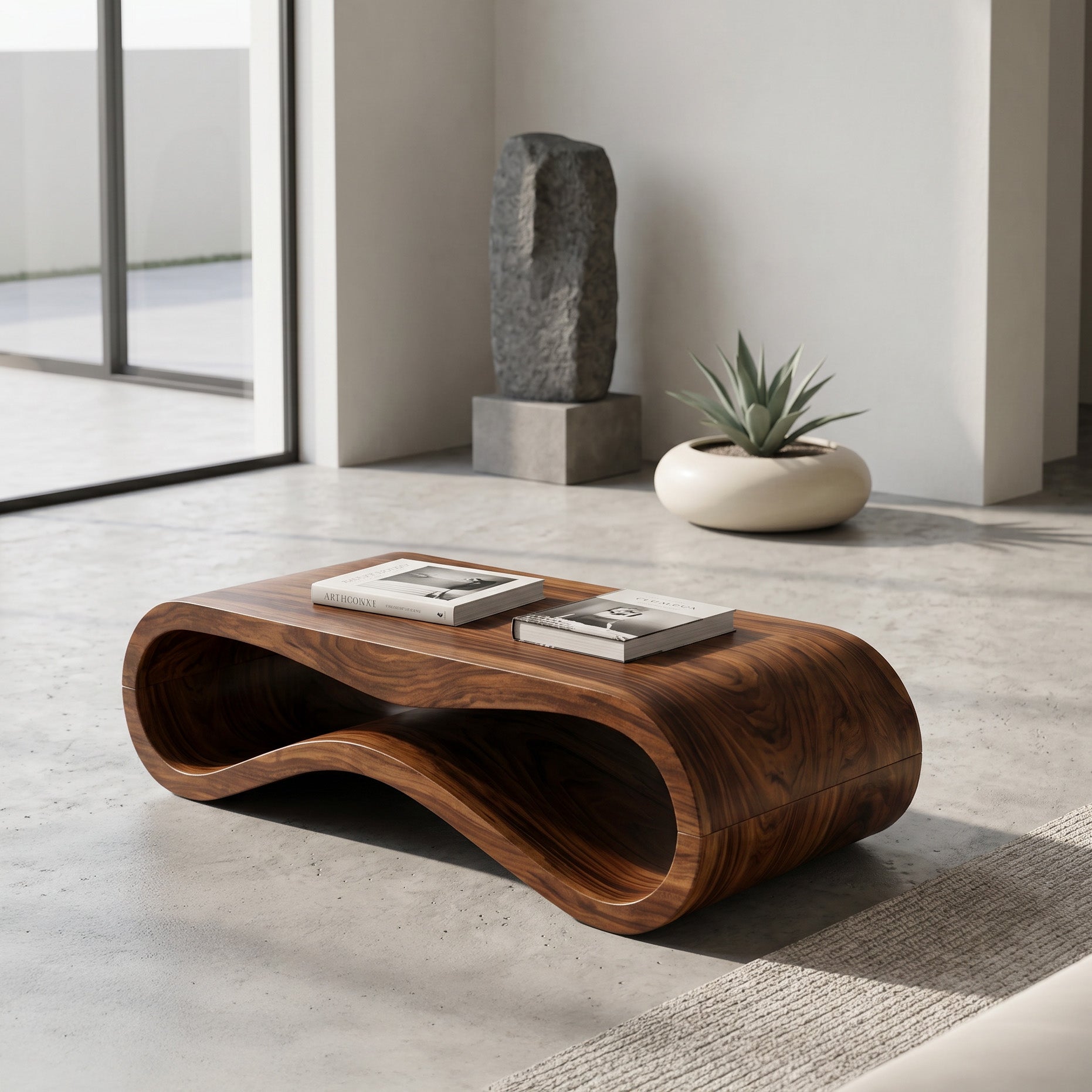 Modern Wave Coffee Table With Drawer For Living Room