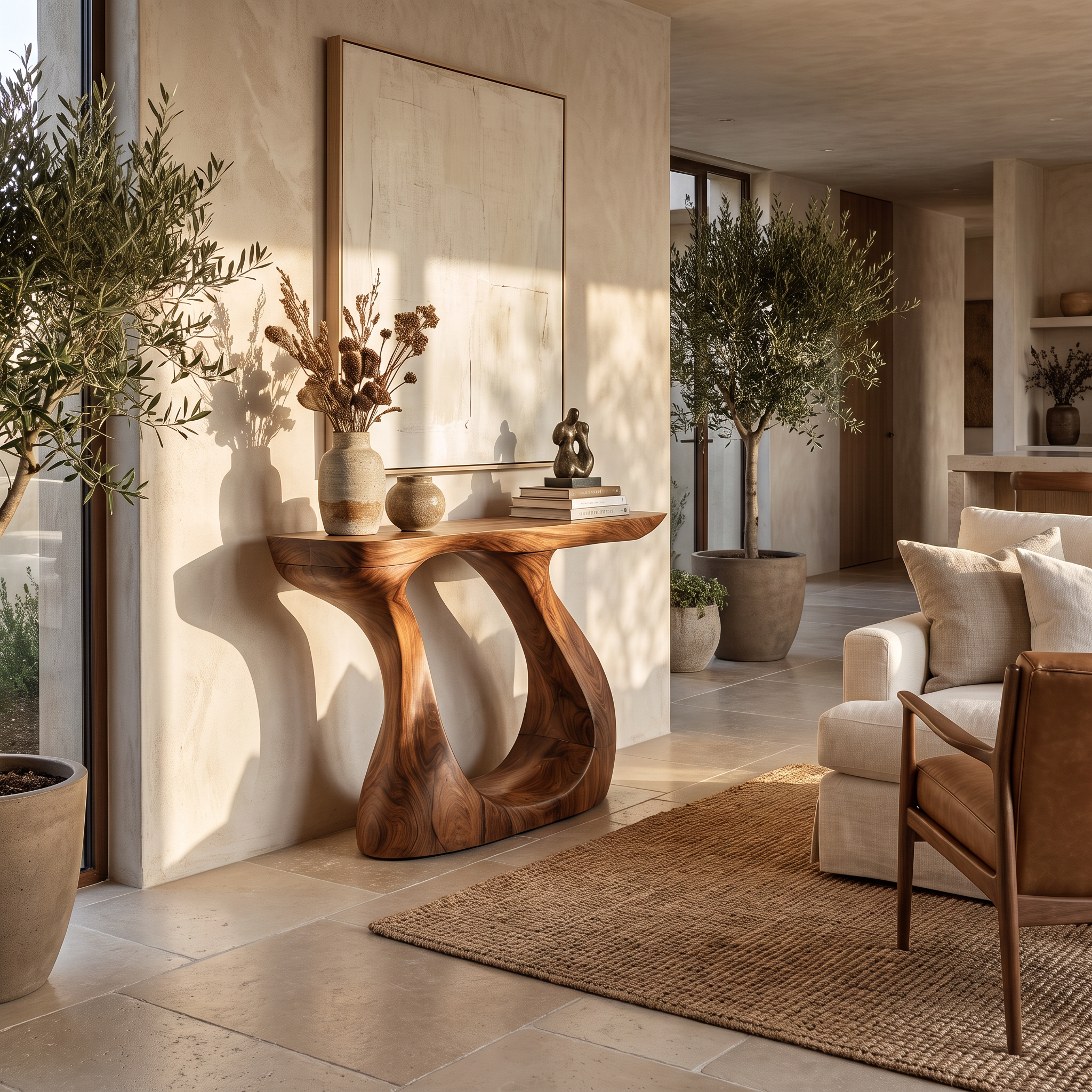 Modern Live Edge Entryway Table Sculptural Wood For Luxury Home Decor