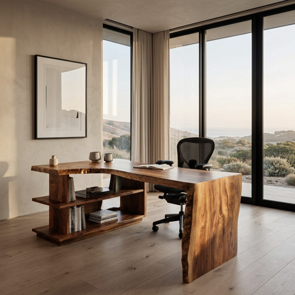 Modern L Shaped Desk With Bookshelf For Home Office