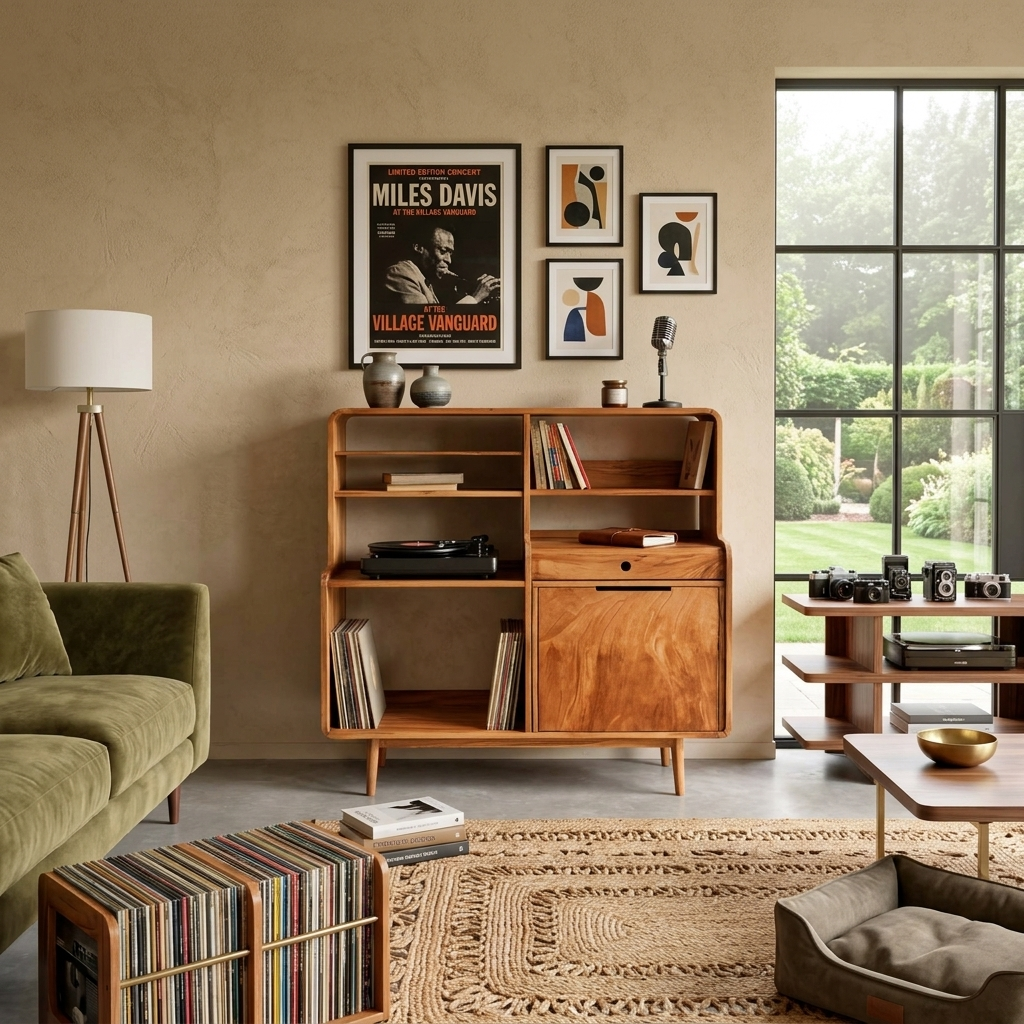 Mid-Century Vinyl Record Cabinet For Home Decor