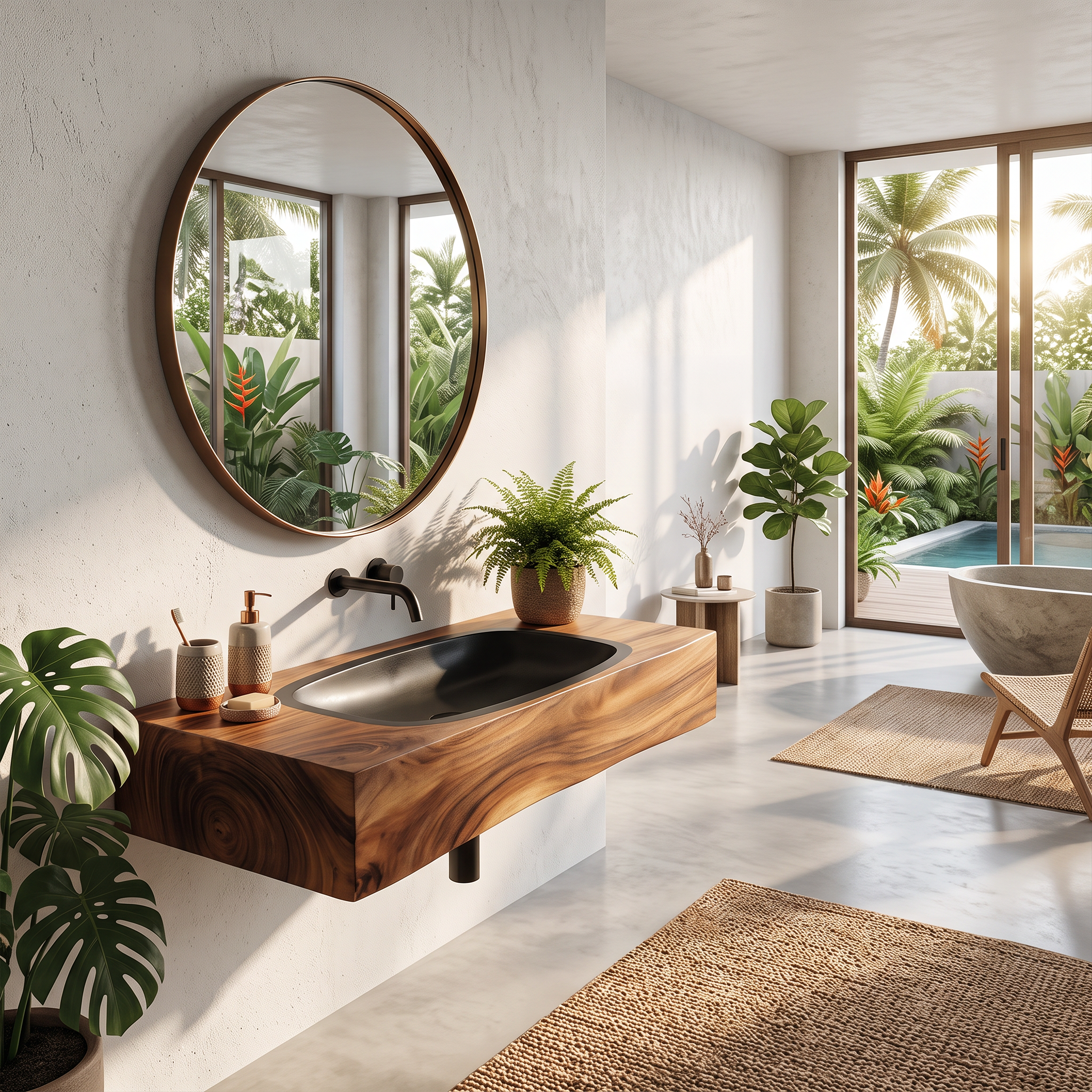 Farmhouse Wooden Live Edge Wood Basin For Organic Bathroom Design