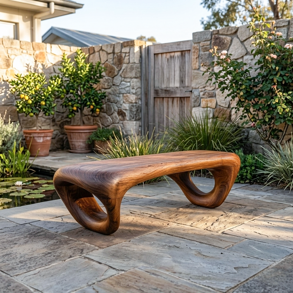 Modern Sculptural Outdoor Bench For Patio Or Garden Decor