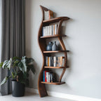 Modern Sculptural Bookshelf With Curved Design For Living Room