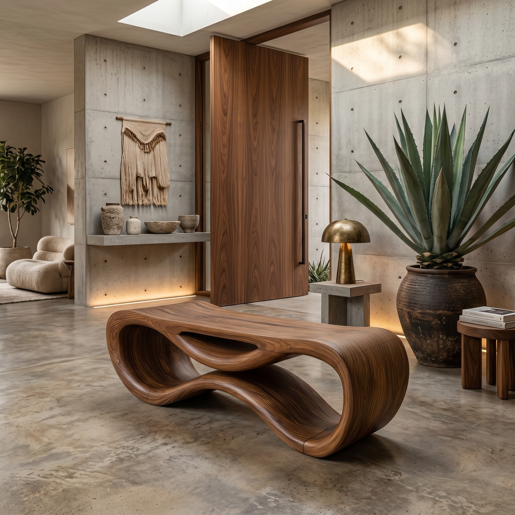 Contemporary Sculptural Outdoor Bench For Patio Or Garden Decor