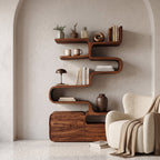 Scandinavian Sculptural Wooden Bookshelf For Living Room