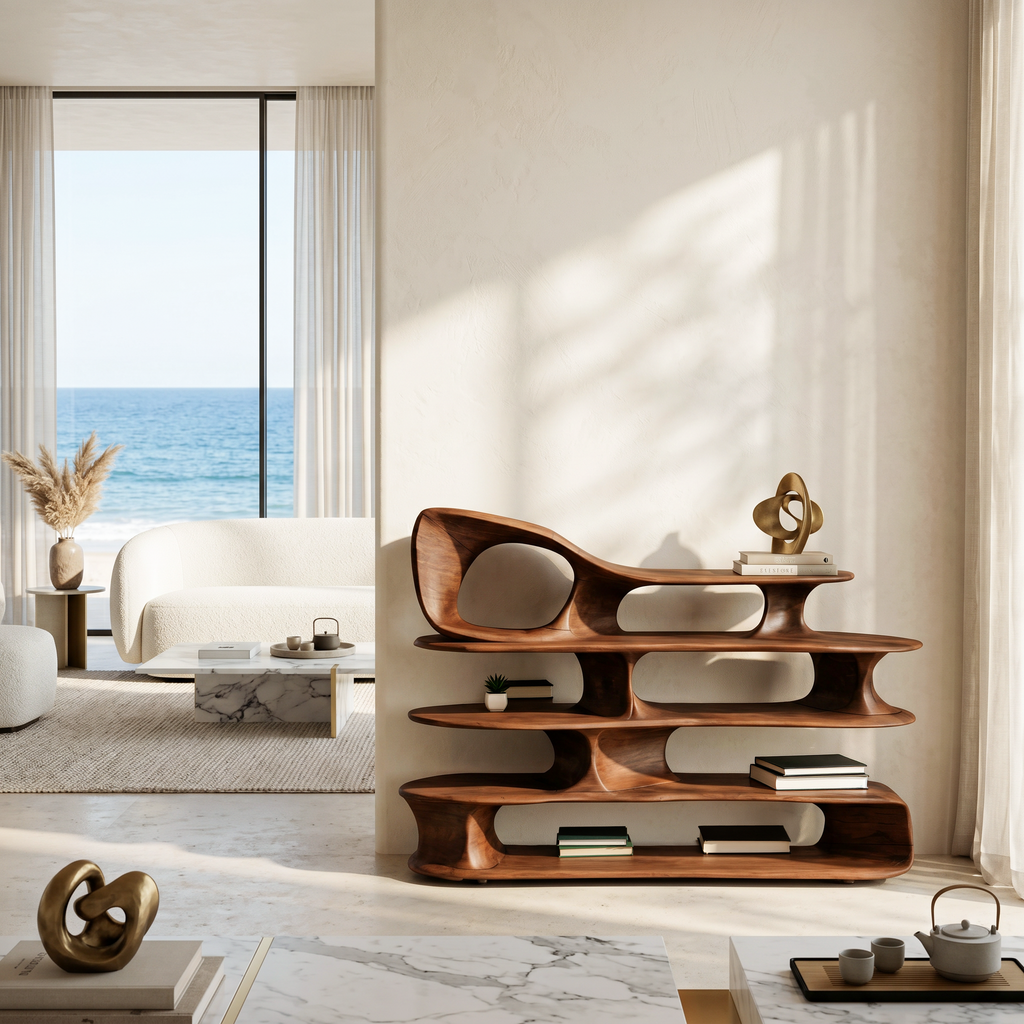 Modern Sculptural Standing Shelf For Living Room