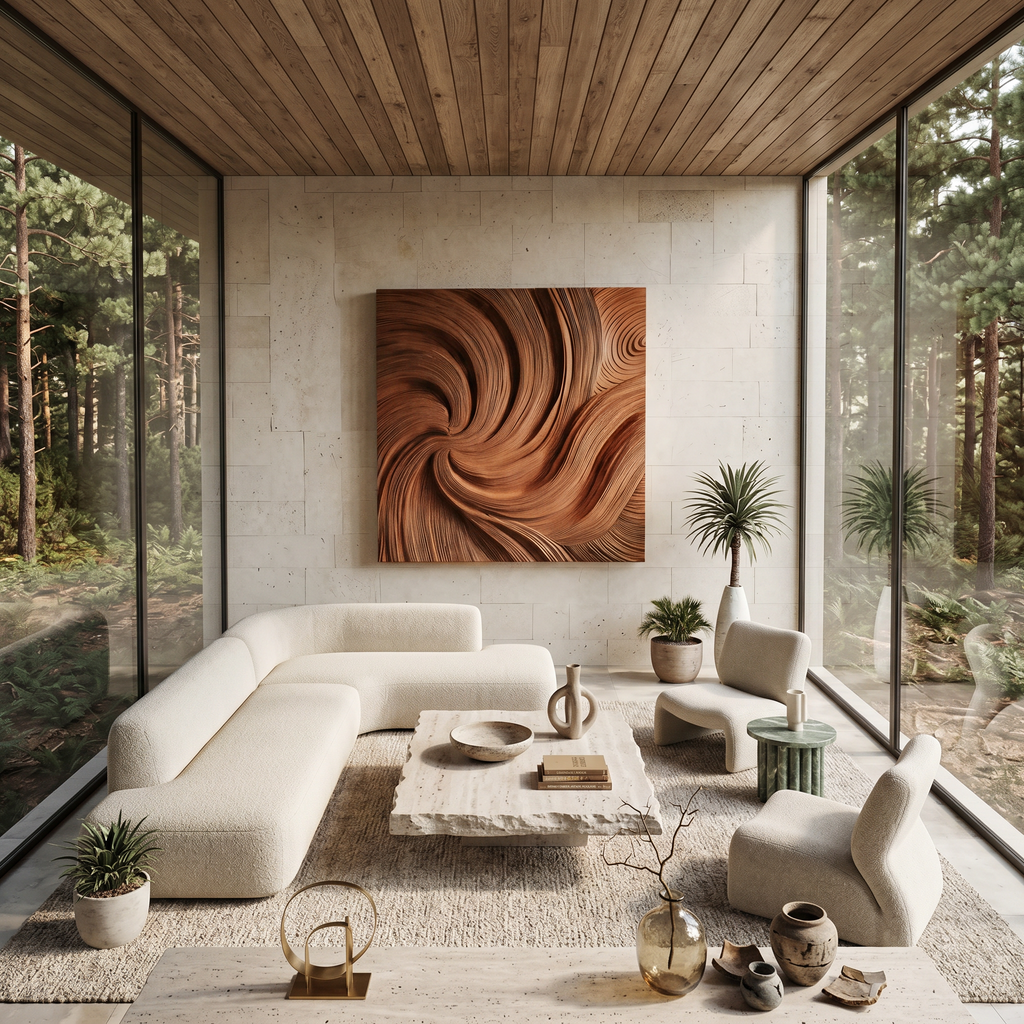 Modern Wall Art Panel With Wave Design For Living Room