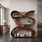 Modern Sculptural Wooden Bookshelf For Living Room Or Office Display
