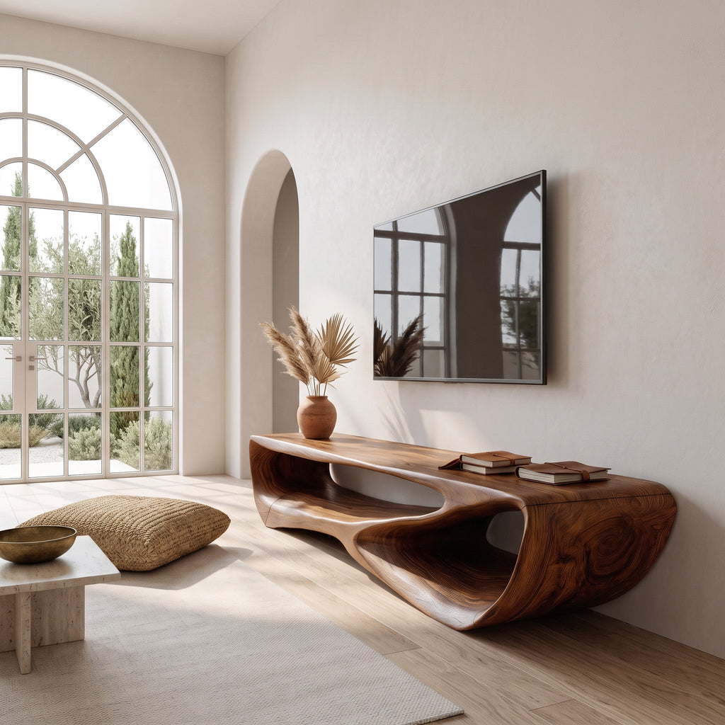 Minimal Curved TV Console For Living Room