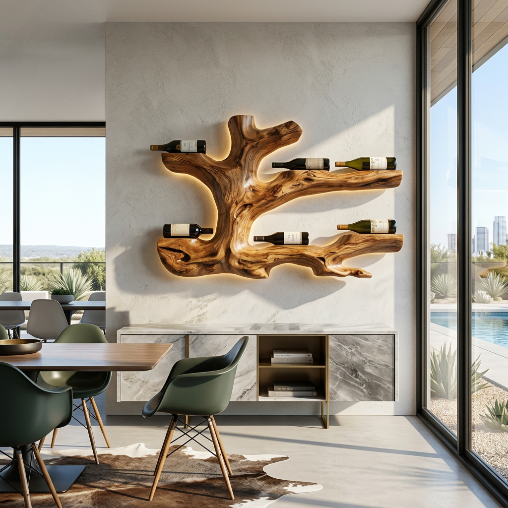 Rustic Live Edge Wine Bottle Holder Wall Hanging For Home Interiors