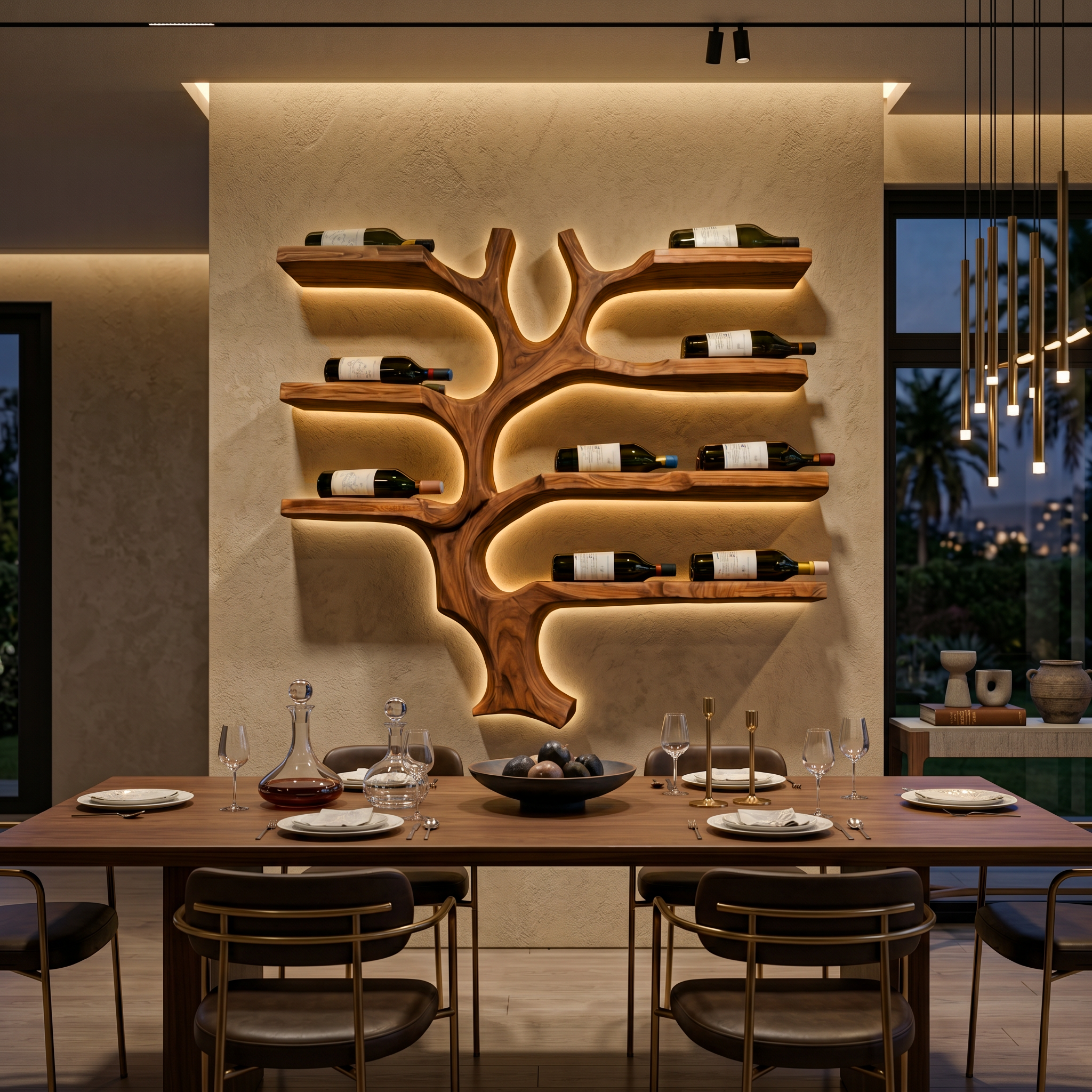 Modern Wall Mounted Branch Wine Bottle Holder For Kitchen