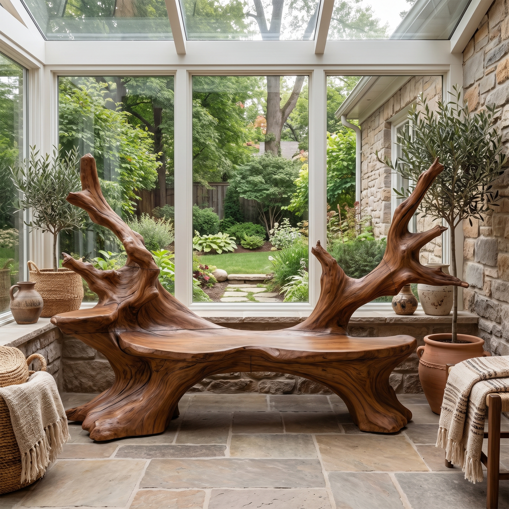 Mid Century Live Edge Bench For Elegant Living Room Accents