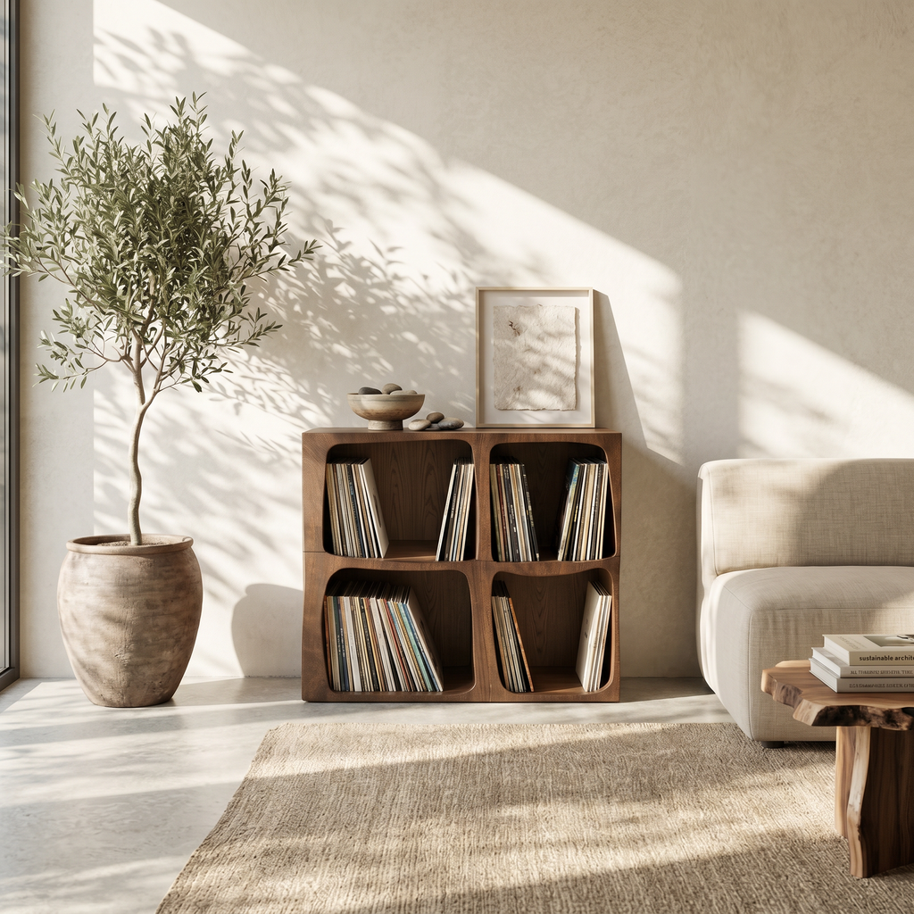 Mid Century Live Edge Record Stand Modern Living Room