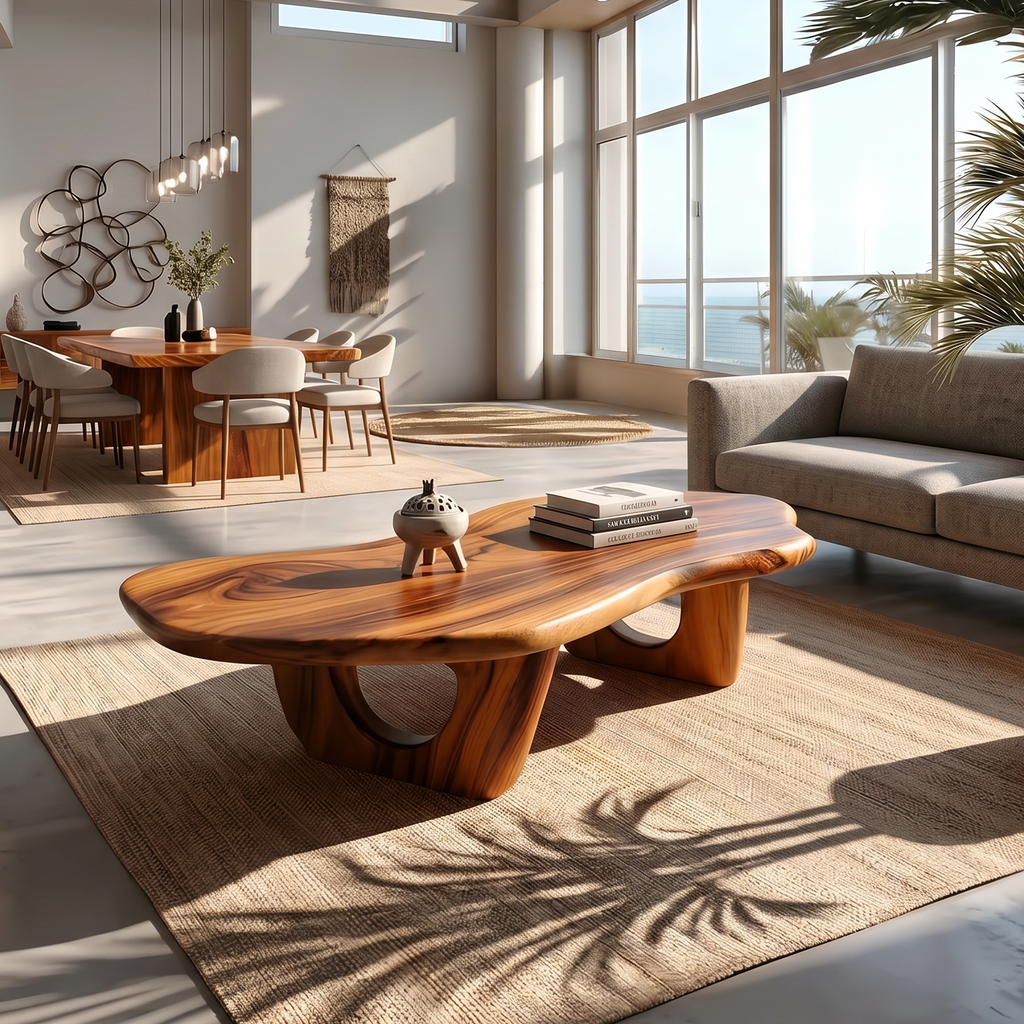Mid Century Live Edge Coffee Table Solid Wood Furniture Decor
