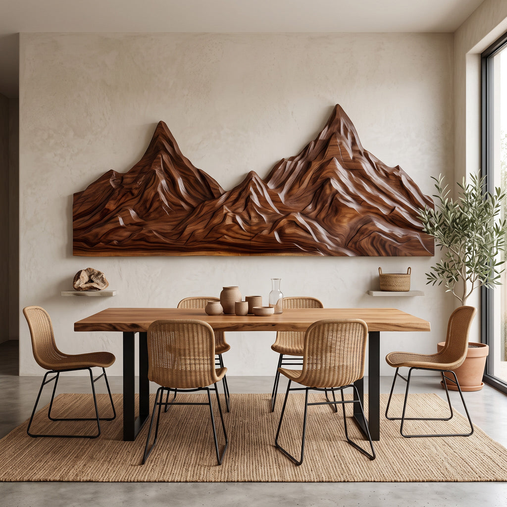Rustic Mountain Wall Art Sculpture Hand Carved For Bedroom And Living Room