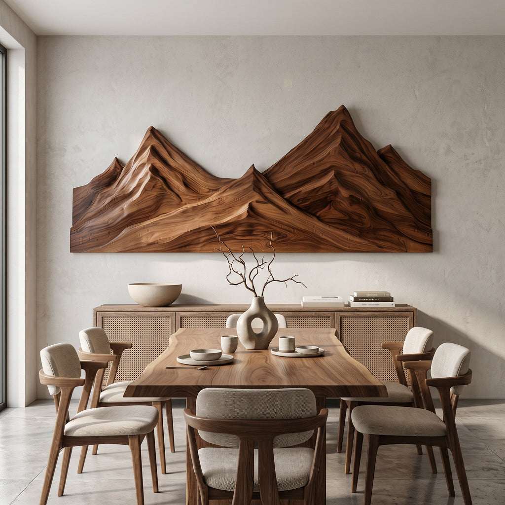 Rustic Mountain Wall Art Triptych Carving For Bedroom And Living Room