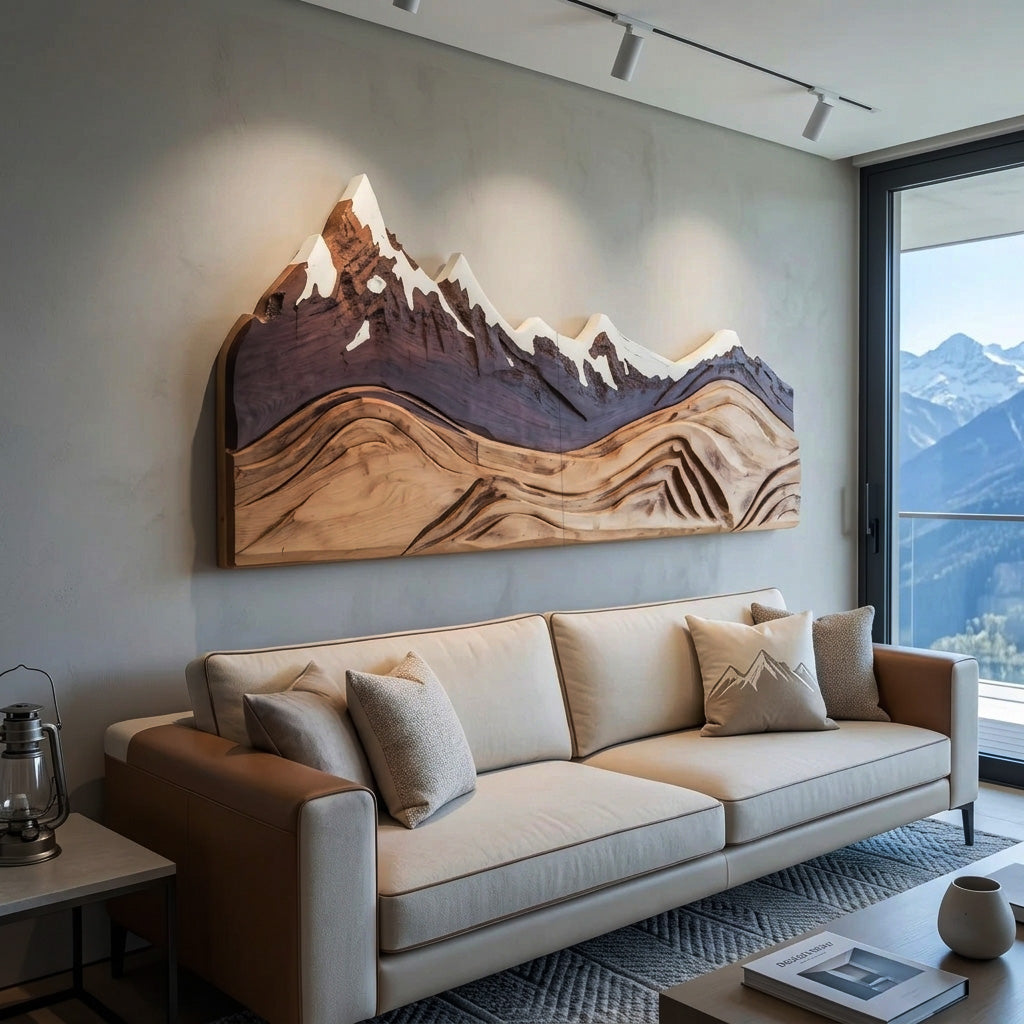 Mountain Wall Art Carving For Living Room And Nature Inspired Home