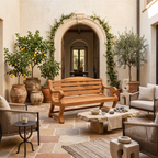Classic Curved Wood Garden Bench With Sculpted Arms For Patio Or Entryway