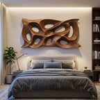 Modern Sculptural Wall Art With Abstract Carved Panel For Lounge