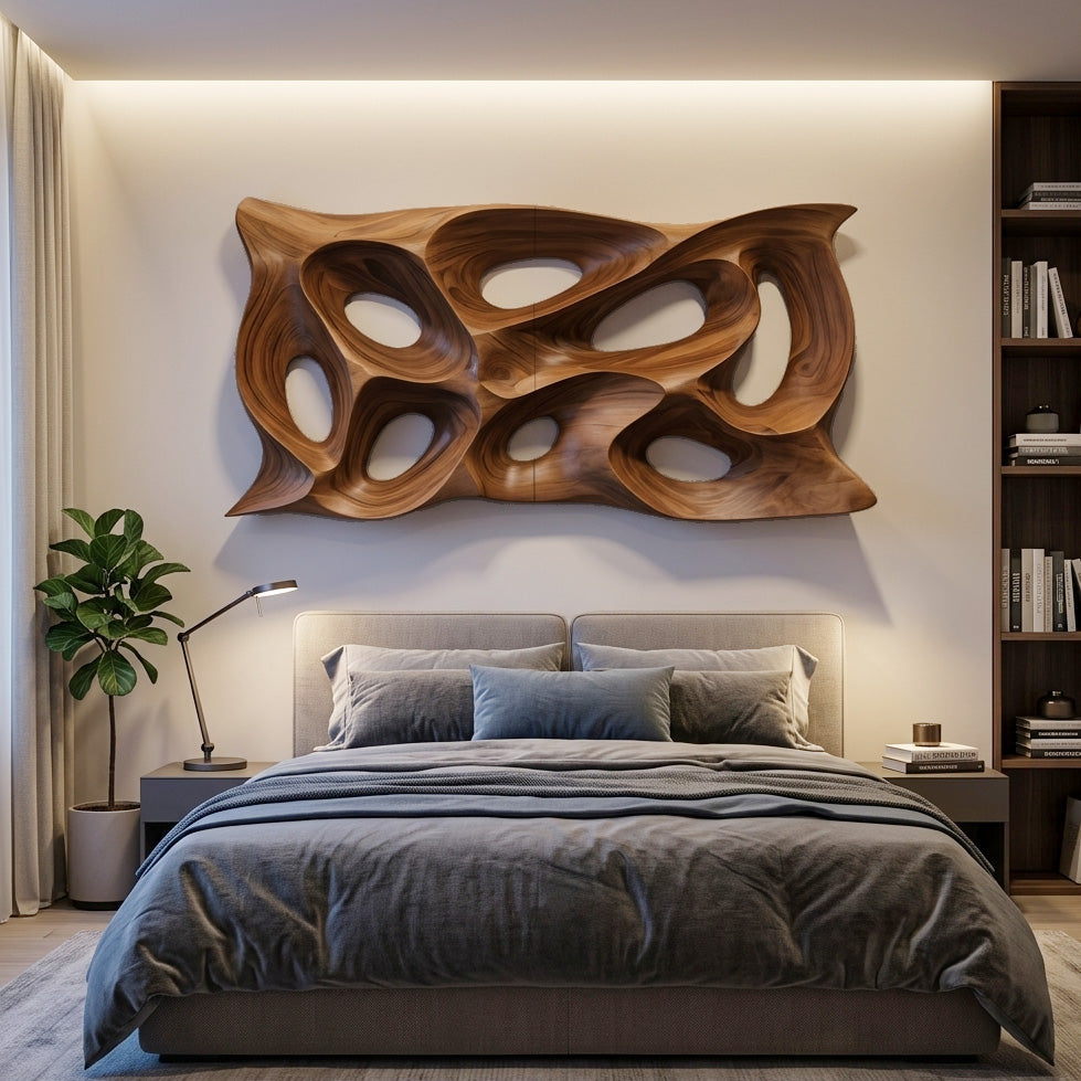 Modern Sculptural Wall Art With Abstract Carved Panel For Lounge