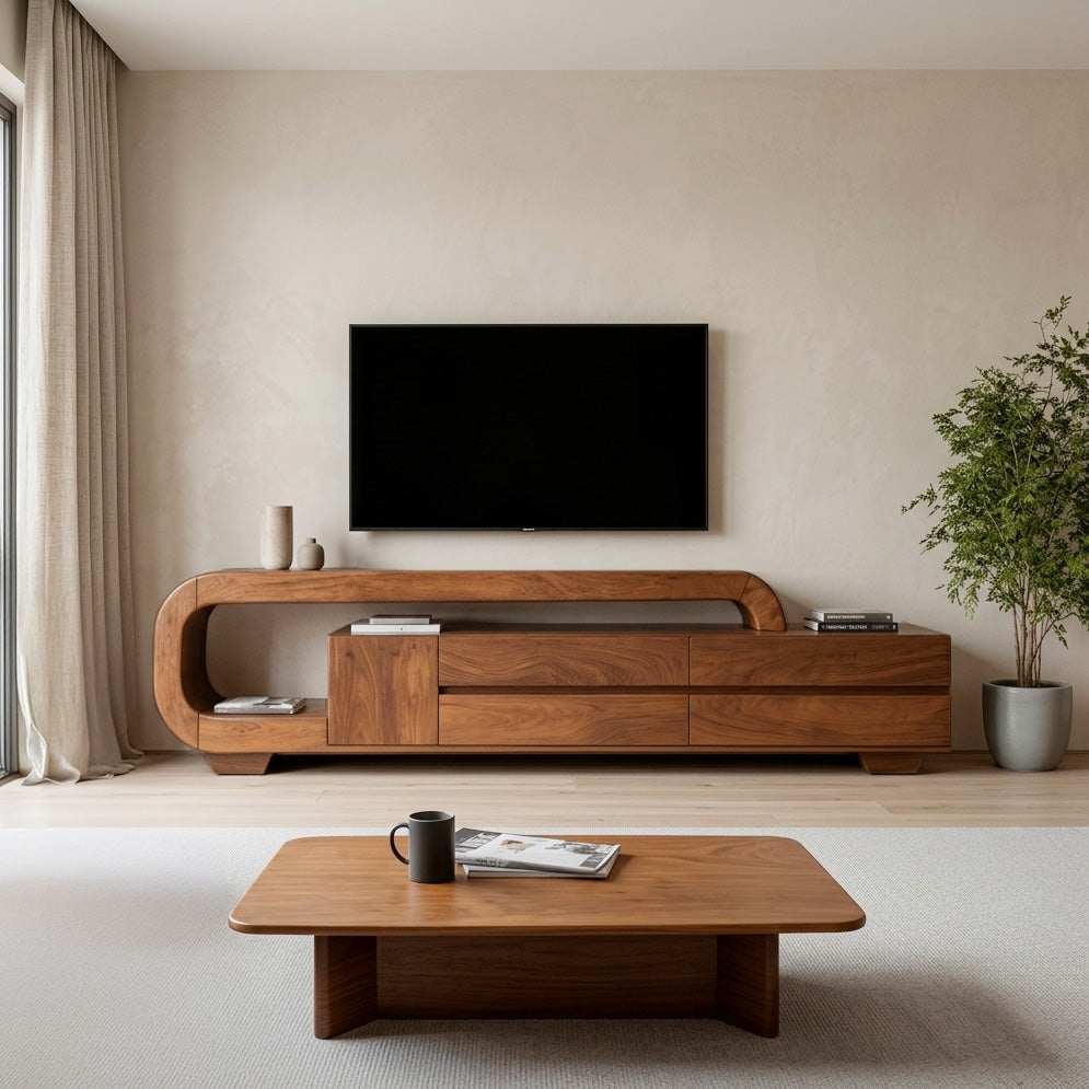 Modern Sculpted TV Console With Open Frame For Living Room