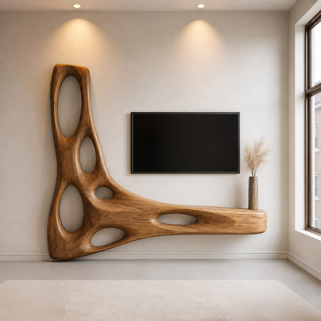 Artistic Organic Wall Mounted Media Console For Living Room