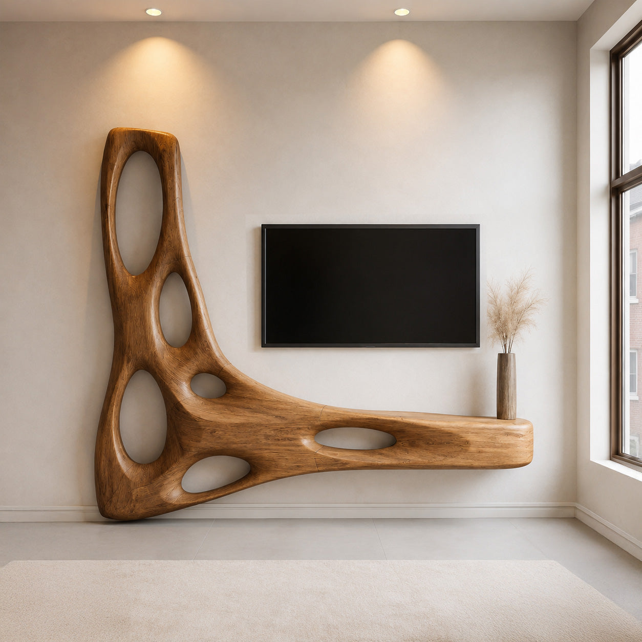 Artistic Organic Wall Mounted Media Console For Living Room