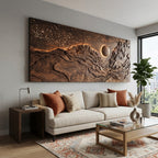 Hand Carved Wall Art With LED Eclipse Design For Living Room