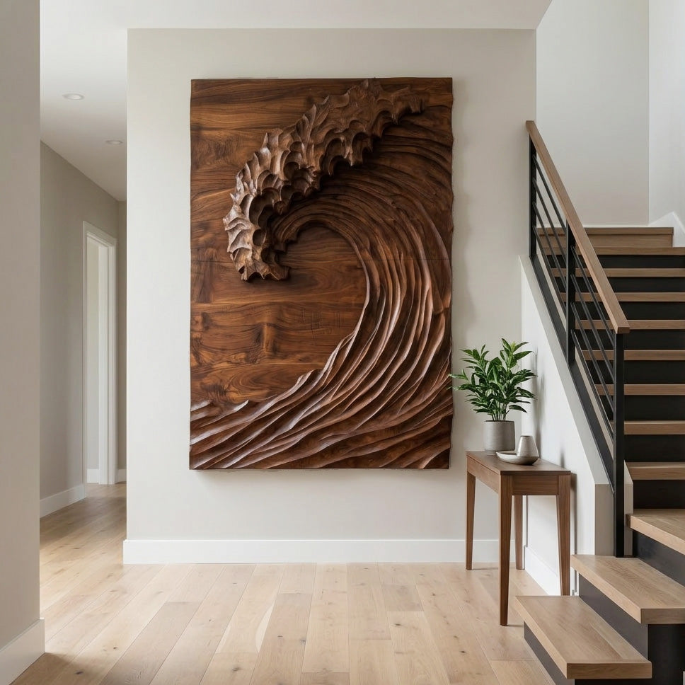 Hand Carved Wave Wall Art For Modern Living Room Decor
