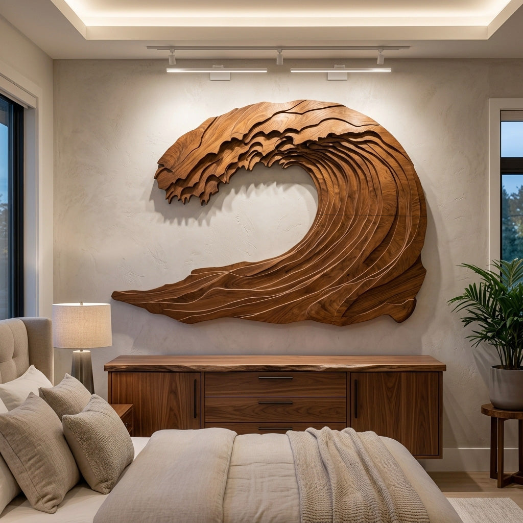 Organic Carved Wave Wall Art Above Sofa For Living Room
