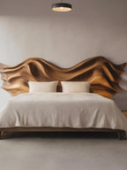 Artistic Sculptural Headboard With Wave Carving For Bedroom