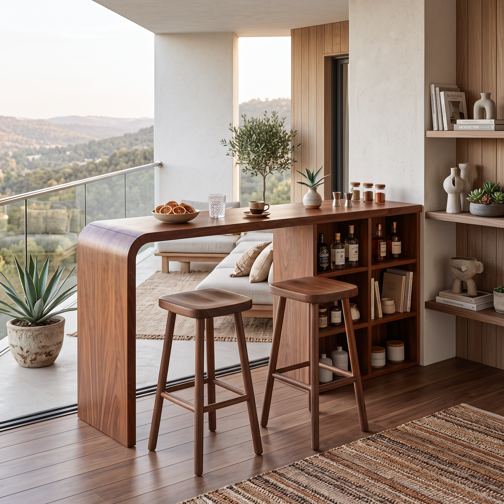 Modern Wooden Bar Table With Storage For Kitchen Or Home Mini Bar