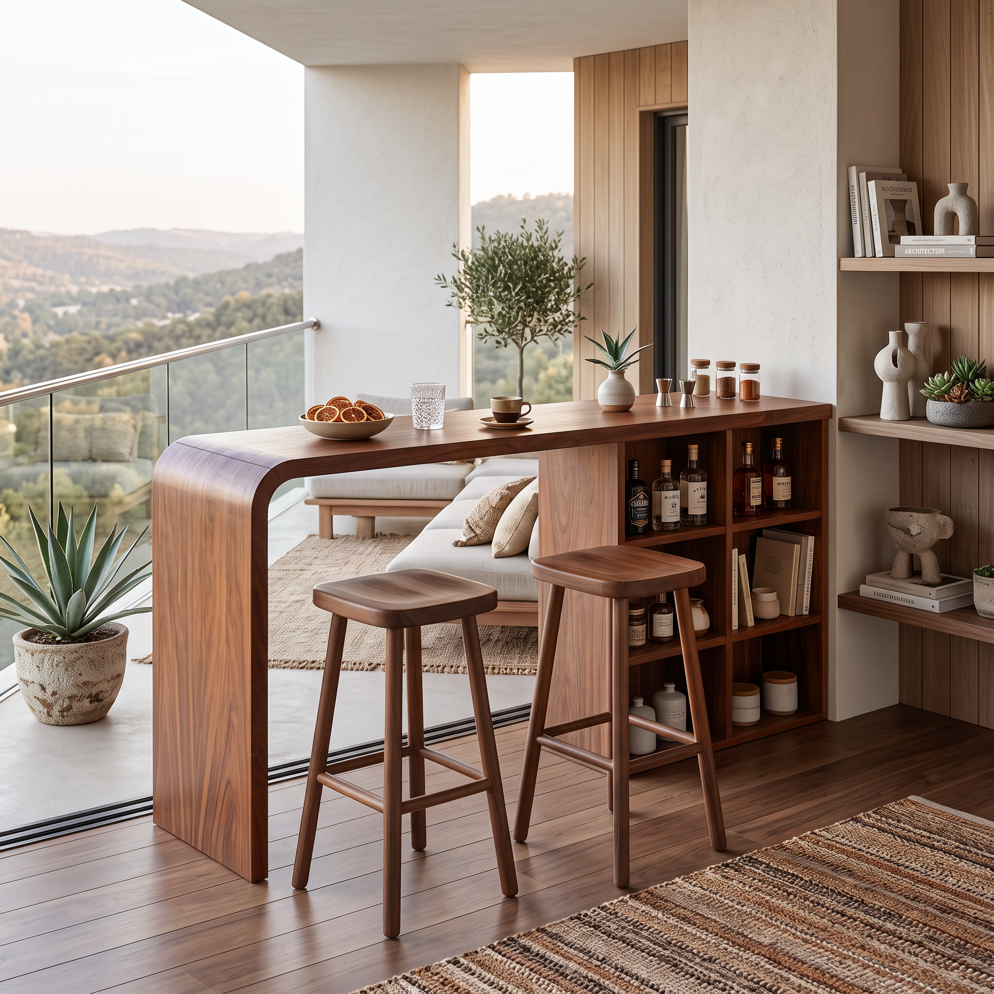Modern Wooden Bar Table With Storage For Kitchen Or Home Mini Bar