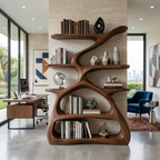 Modern Sculptural Bookshelf With S Shaped Design For Living Room