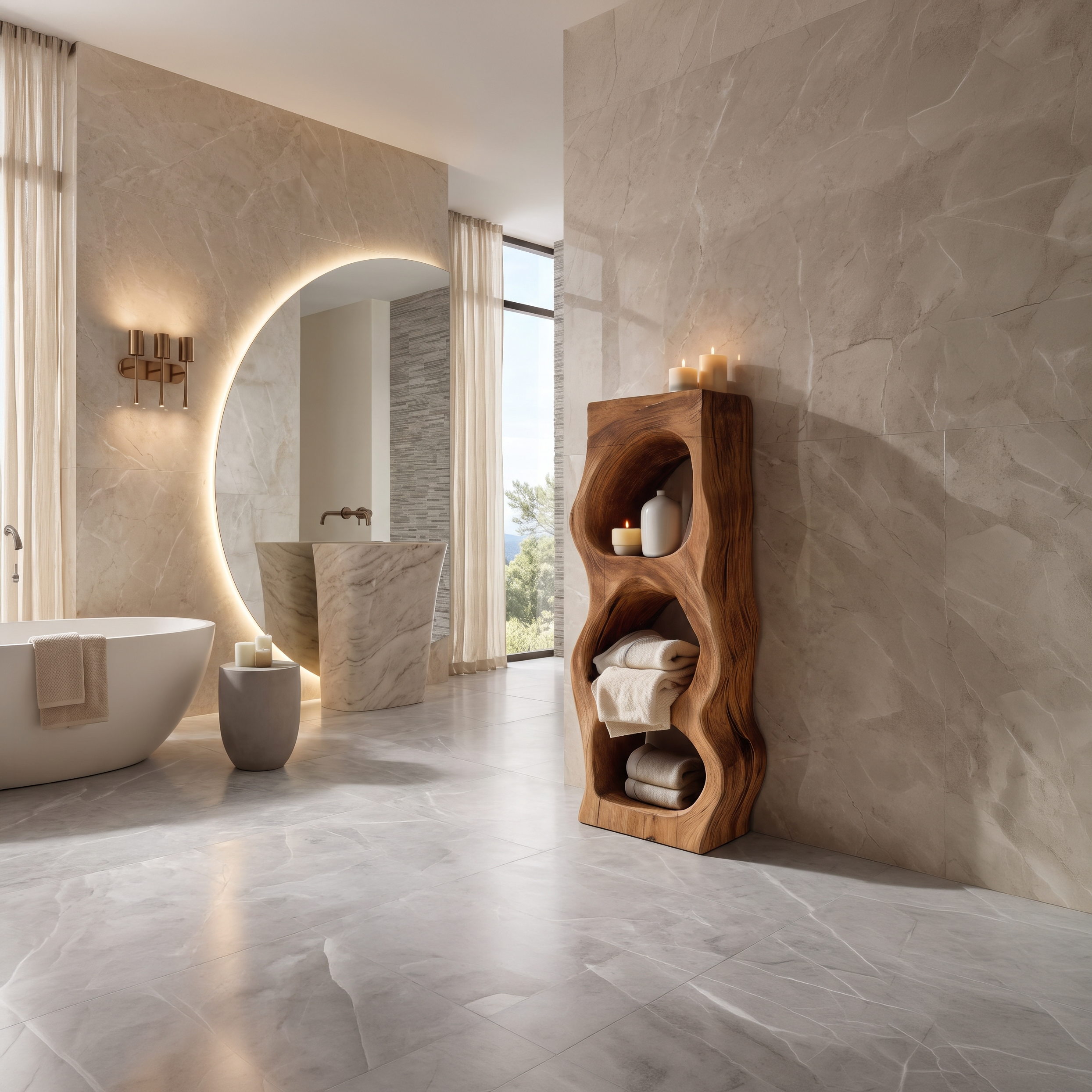Organic Sculptural Bathroom Shelf For Towels Or Spa Essentials