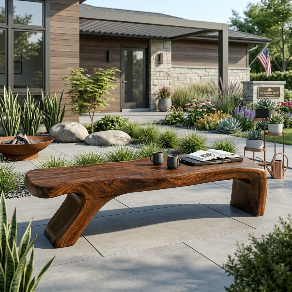 Architectural Bench With Sculpted Z Base For Entryway