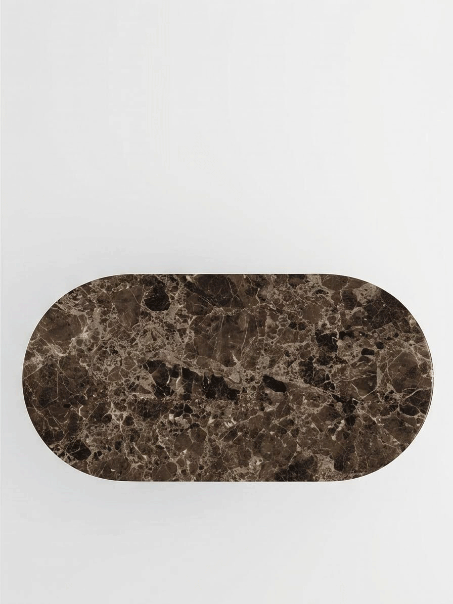 Emperador Marble Oval Dining Table with Double D-Shaped Legs | Luxury Natural Stone Dining Furniture