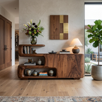 Organic Sideboard With Shelves And Cabinet For Living Room
