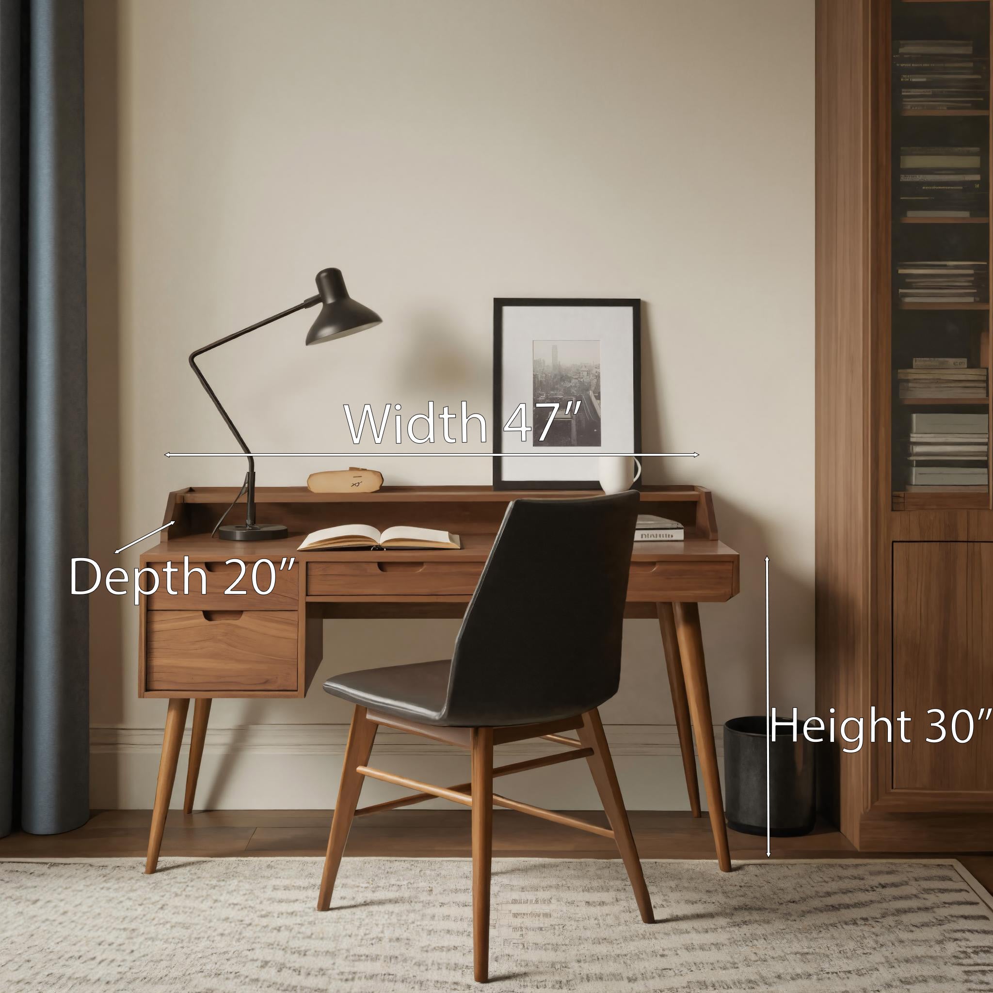 Mid Century Writing Desk With Drawers For Home Office