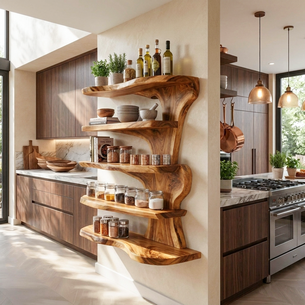 Rustic Live Edge Floating Shelf For Kitchen