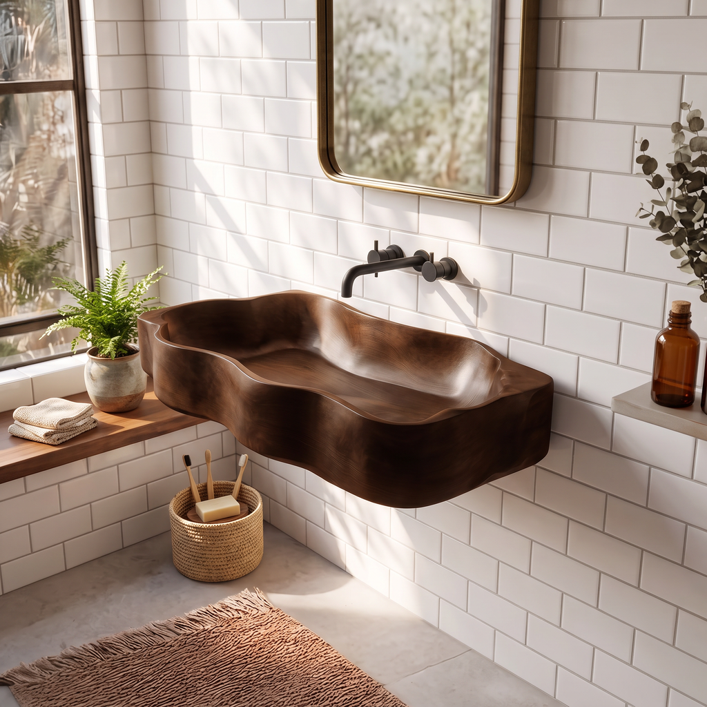 Mid Century Live Edge Wood Vanity Sink For Premium Bathroom Decor