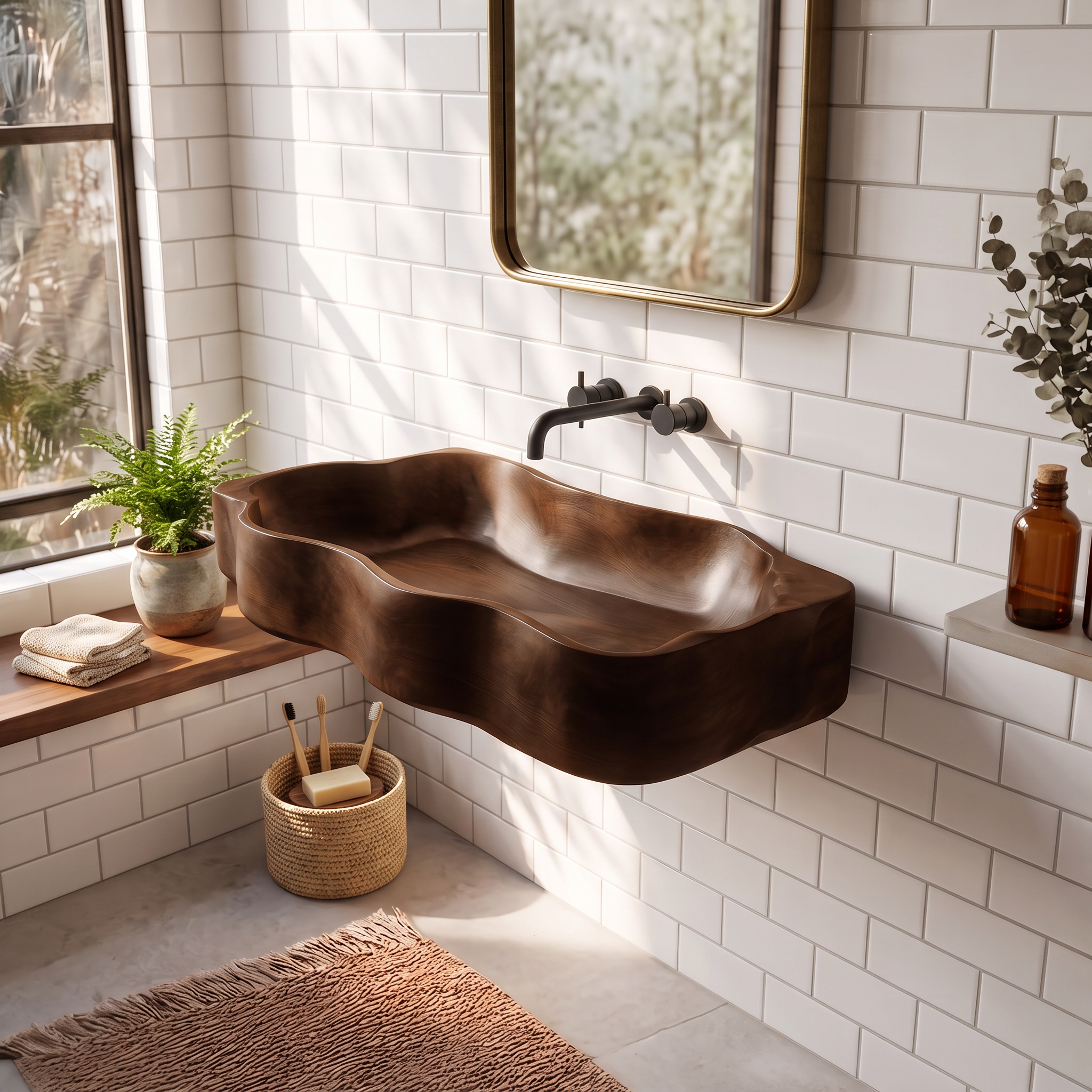 Mid Century Live Edge Wood Vanity Sink For Premium Bathroom Decor